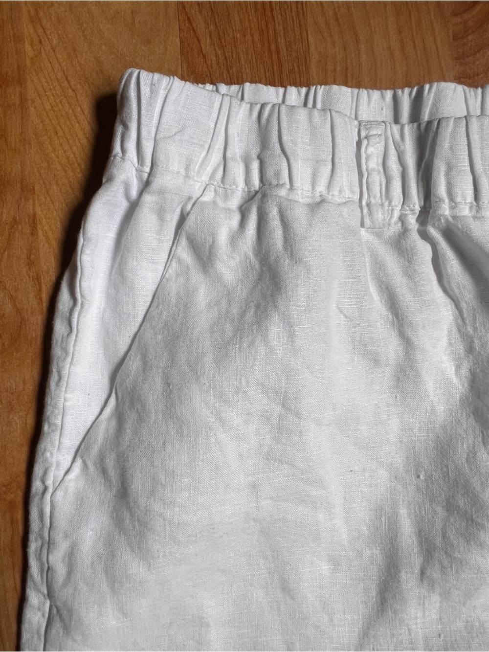 Quince White Elastic-Waist Pull-on Linen Trousers w Belt Loops - Picture 7 of 10